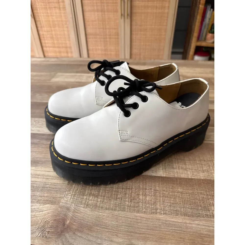 Dr. Martens 1461 Quad Retro White Leather Platform Shoes size W9|M8